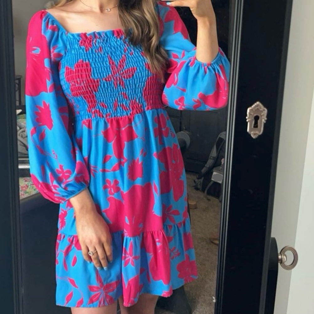 First Love Blue and Red Smocked Dress